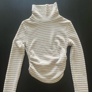 NWOT Striped Turtleneck Tan and White Blouse—Womens Small
